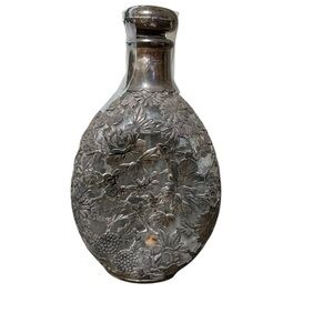 Chinese Export Sterling Silver Overlay Pinch Decanter and Stopper